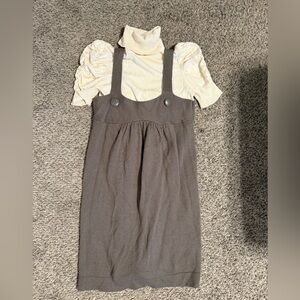 Moda International Cream Turtleneck Sweater and brown babydoll dress